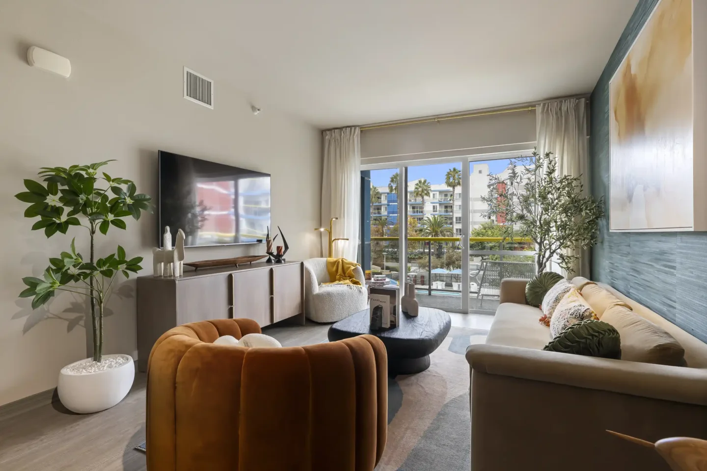 The Shores living area balcony view in Marina Del Rey